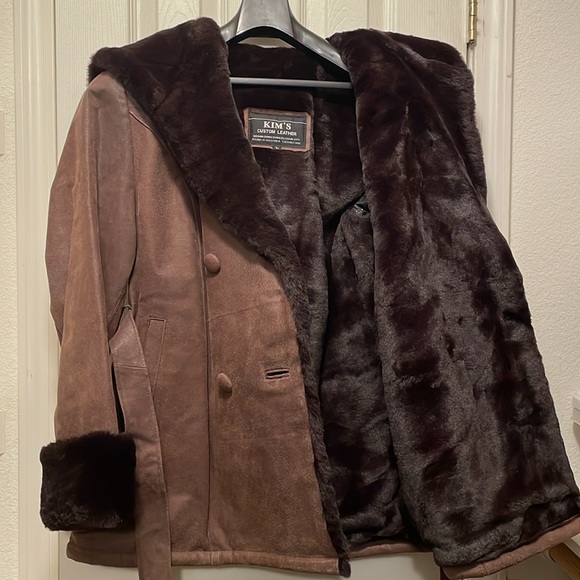 Brown hooded Leather Coat - Picture 3 of 3